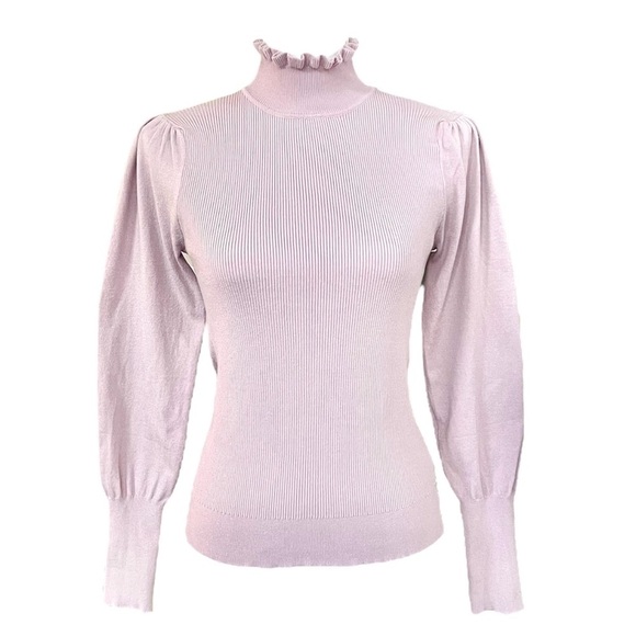 Premise Pink Ruffle Turtleneck Sweater Top Balloon Cuffed Sleeves Size XS - Picture 1 of 7